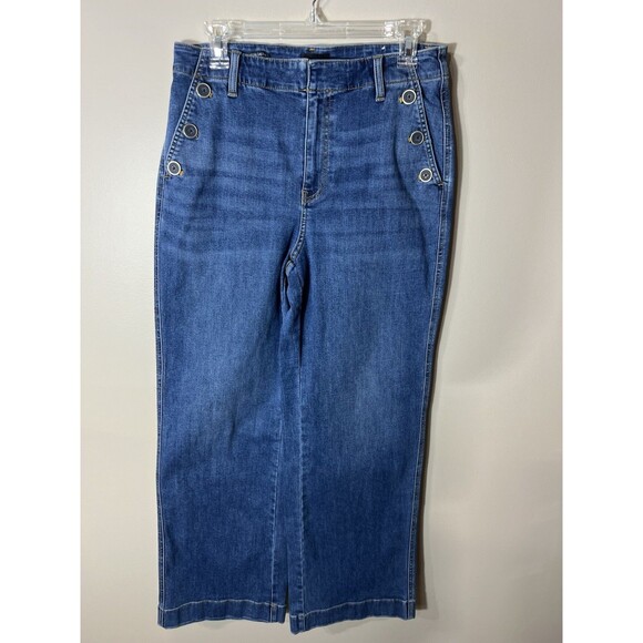 Talbots Flawless High Waist Wide Leg Cropped Jeans Size 10 Side Buttons - Picture 1 of 13